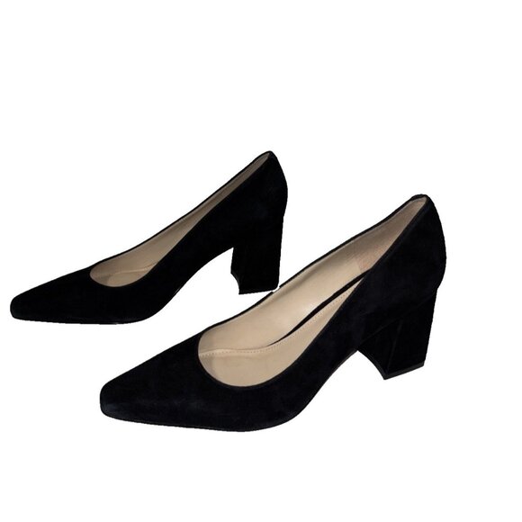 MARC FISHER LTD Pointed Toe Block Heels Pumps Black Suede Women's Size 8 Preppy - Picture 4 of 12